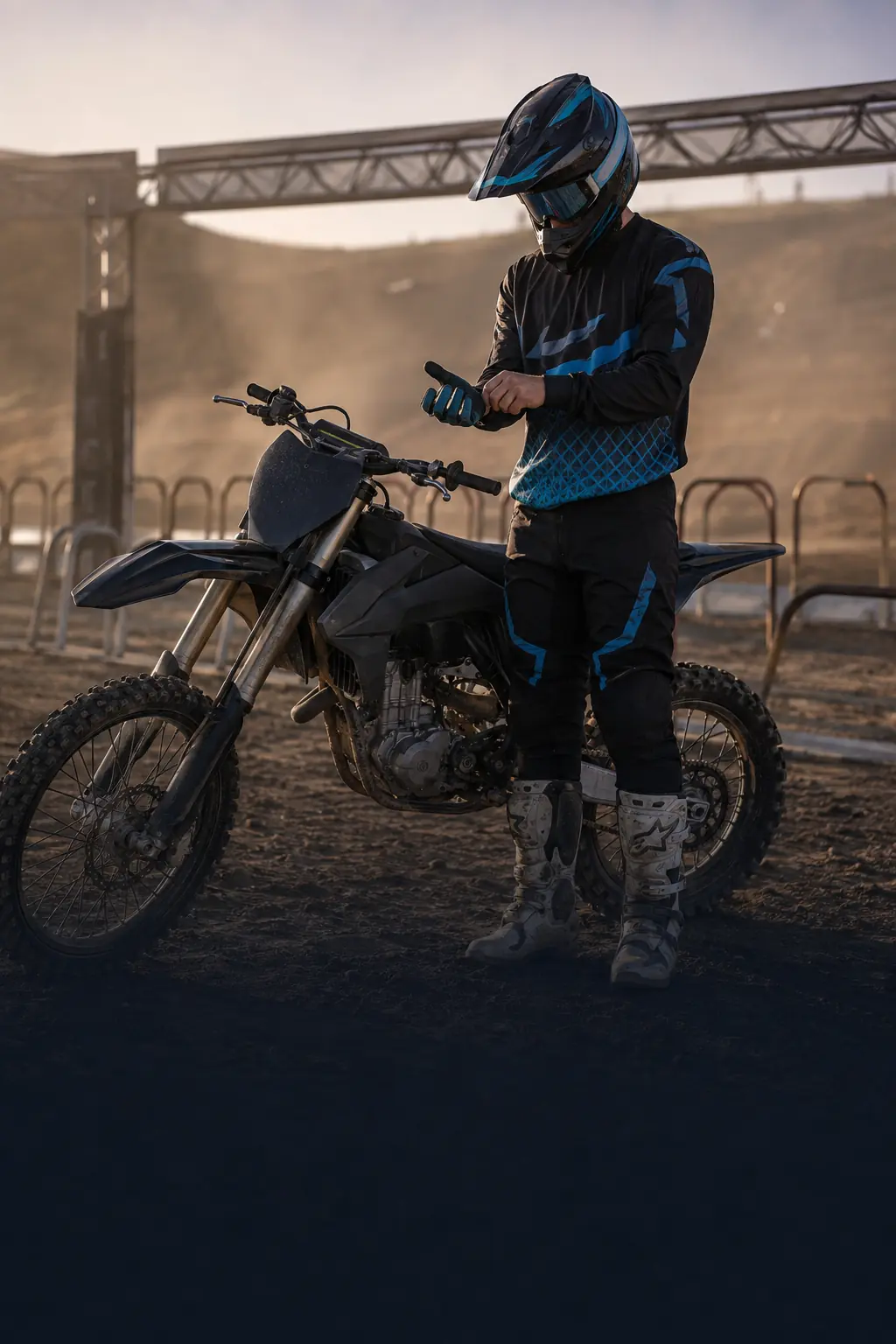 Motocross rider preparing beside the starting gate